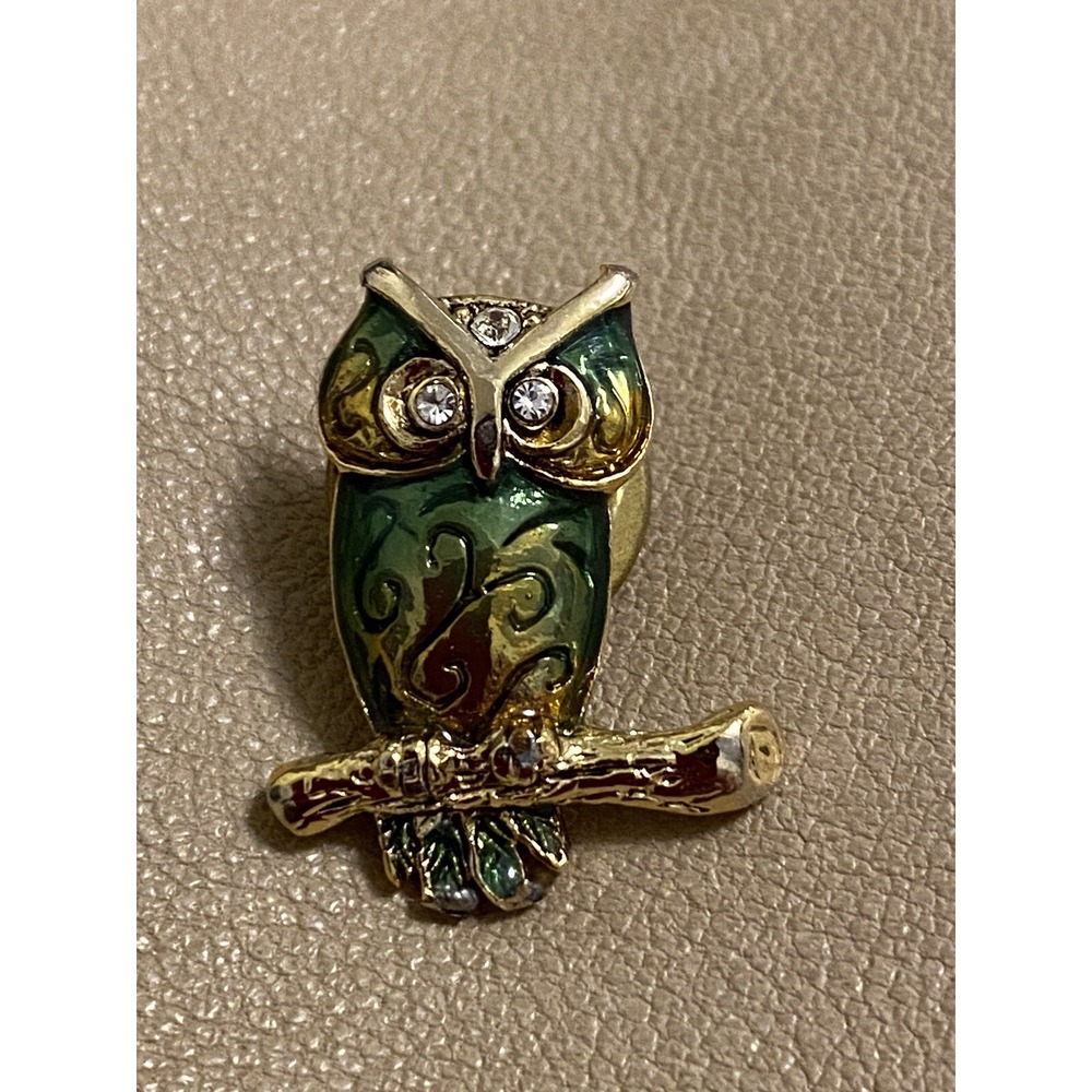 Liz Claiborne Mini Owl Pin Green/Gold Tone Signed LC Butterfly Clutch Night Bird